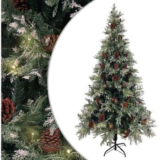 vidaXL &Aacute;rbol De Navidad Con Luces Y Pi&ntilde;as Pvc Pe Verde Y Blanco 225 Cm Vidaxl