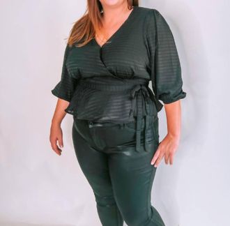 Gilli Plus Size 3/4 Sleeve Surplice Peplum Blouse In Black