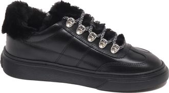 Hogan Leren/Eco Bont Voering Schoen met Stiksels - Dames - Sneakers - Zwart - 36 EU - Leer - Schoenen