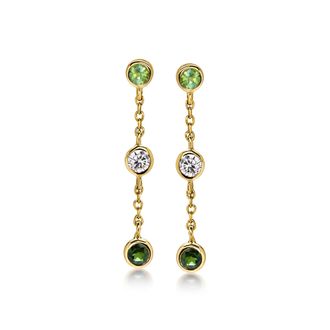Ross-Simons Green Tourmaline and. Lab-Grown Diamond Linear Drop Earrings in 18kt Gold Over Sterling