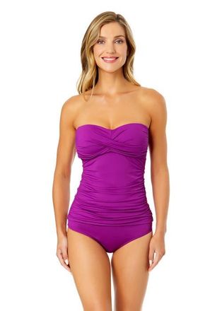 Anne Cole Womens Live In Color Twist Front Bandeaukini Swim Top in Fuchsia at Nordstrom, Size X-Small