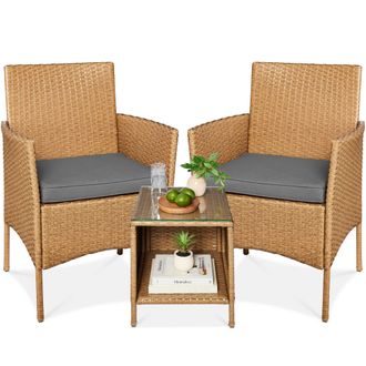Best Choice Products 3-Piece Outdoor Wicker Conversation Patio Bistro Set, w/ 2 Chairs, Table
