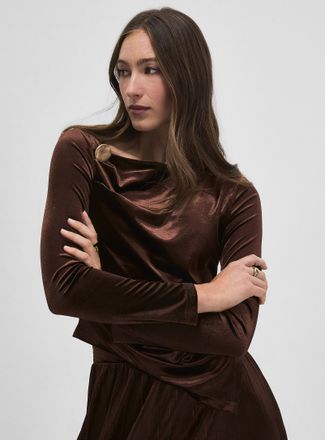 Icone Womens Soft velvet gathered asymmetric T-shirt