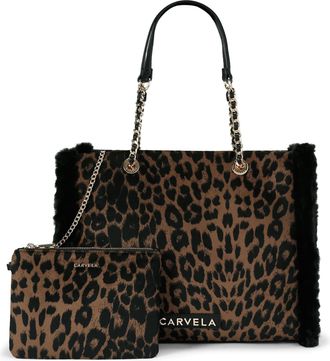 Carvela Womens Frame Fur Tote Bag - Black - One Size