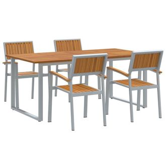 Berkfield Home 5 Piece Garden Dining Set Grey Steel & Solid Wood Acacia