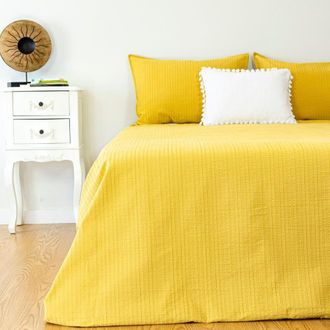 Casa da Laura Funda n&oacute;rdica rayas 100% algod&oacute;n mostaza cama 90 cm (160 x 220 cm 1