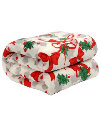 Kathy Ireland Holiday Print Plush Flannel Throw Blanket