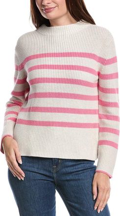 Forté Cashmere Striped Rib Funnel Neck Sweater