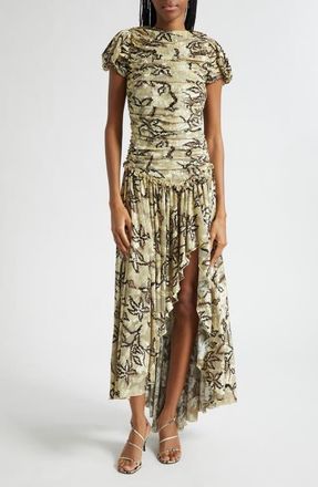 Siedres Adeline Floral Open Back Maxi Dress in Ecru/Brown at Nordstrom, Size X-Large