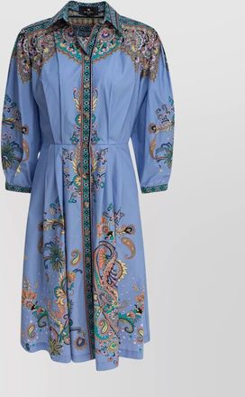 Etro long sleeves floral pattern pleated a-line dress