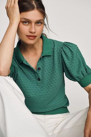 Maeve Puff-Sleeve Collared Top