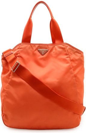 Prada Corallo Orange Nylon Leather Shoulder Bag Tote Bag (Pre-Owned)