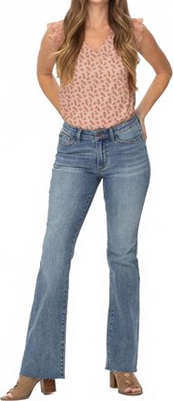Judy Blue Mid Rise Raw Hem Bootcut Jean In Blue