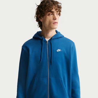 Nike Mens Club Full-Zip Fleece Hoodie in Blue | FN3861-476