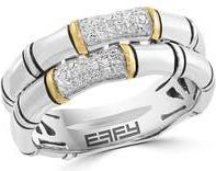 Effy Sterling Silver & 18K Yellow Gold Pav&eacute; Diamond Bamboo Double Band Ring in White at Nordstrom Rack, Size 7