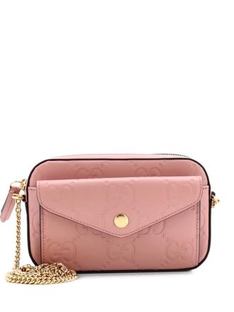 Gucci Front Pocket Chain Shoulder Bag Jumbo GG Embossed Leather Super Mini crossbody bag - women - Calf Leather - One Size - Pink