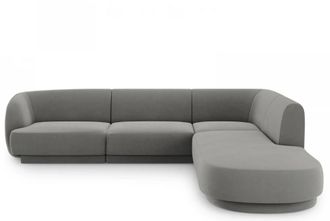 BLOOMINGLOFT 6-Sitzer Design Ecksofa Miley - mit Samtbezug Grau