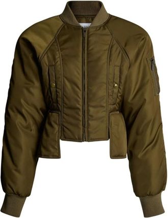 Balmain Chaqueta Bomber Corta con Pu&ntilde;os Exagerados - Jackets - Mujer - Verde - S