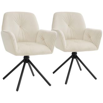 TecTake Swivel Chair Lenia Set Of 2 - Velvet Cream/Black in Cream | Size: 2 Pack