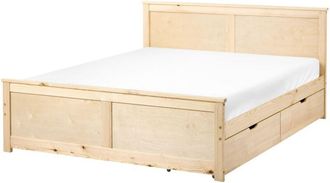 Beliani Storage Bed with 2 Drawers Natural Pine Wood MDF Birch Wood EU Double Size 4ft6 Headboard Scandinavian DAUPHIN