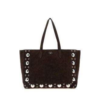 Valentino Garavani Dark Brown Suede NellcaTe Shopping Bag