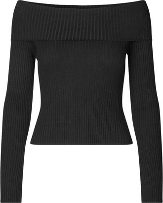 Envii Off-Shoulders Gebreide Top Zwart - Dames - Ronde hals truien - Zwart - L - Truien & Vesten