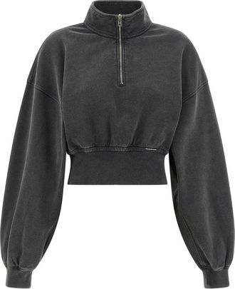 Alexander Wang Hoodies & sweatvesten, Dames, Grijs, S, Katoen, Cropped Sweatshirt