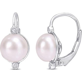 Delmar Diamond & 7.5-8mm Freshwater Pearl Earrings in White at Nordstrom Rack