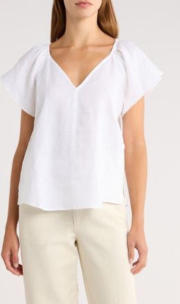 Tommy Bahama Coastalina Flutter Sleeve Linen Top in White at Nordstrom, Size X-Small