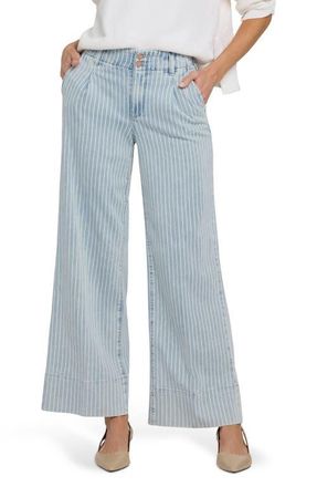 NYDJ Simone Stripe High Waist Wide Leg Jeans in Azure Stripe at Nordstrom, Size 18