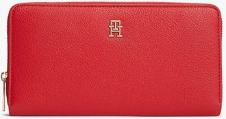 Tommy Hilfiger Womens Monogram Logo Large Zip Wallet - Red