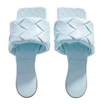 Bottega Veneta Blue Intrecciato BV Lido Slides Size 40