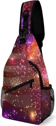 Generic Independence Day U.S. Flag Firework Unisex Shoulder Bags Casual Crossbody Chest Bag Sling Backpack for Hiking Cycling Travel