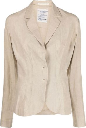 Yohji Yamamoto 1990s notch lapels linen jacket - women - Linen/Flax - 2 - Neutrals