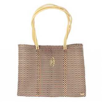 Lola's Bag Womens Travel Woven Checkered Tote Bag With Clutch In Beige Multi