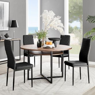 Furniturebox Adley Brown Wood Storage Dining Table & 4 Milan Black Leg Chairs