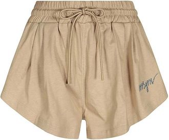 Msgm Katoenen Elastische Taille Shorts - Dames - Bermuda - Beige - 2XS - Katoen - Korte Broeken