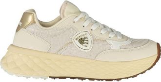 Blauer Beige Leren Dames Sneakers