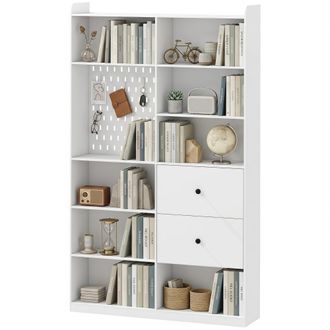 HOMCOM Homcom Libreria 6 Livelli Con Cassetti Cubi E Pannello Forato, Bianco