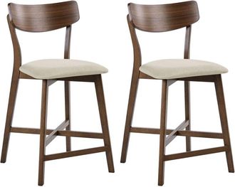 Beliani Set of 2 Bar Chairs Brown Rubberwood Frame Beige Fabric Seat Armless Retro Design HOPE