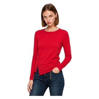 Kocca Trui met lange mouwen en asymmetrische knopen - Dames - Ronde hals truien - Rood - L - Leer - Truien & Vesten