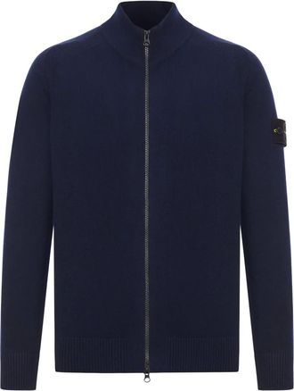 Stone Island Cardigan 5100044 in lana con zip - Blu