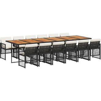 vidaXL Set Comedor De Jard&iacute;n Con Cojines 13 Pzas Rat&aacute;n Sint&eacute;tico Negro Vidaxl