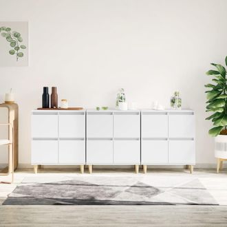 vidaXL Vidaxl - Aparadores 3 Uds Madera Contrachapada Blanco 60x35x70 Cm