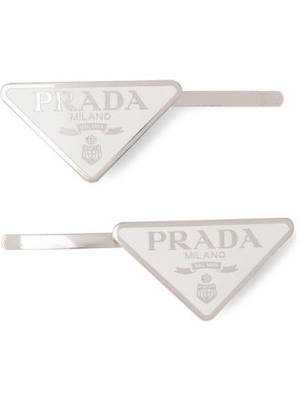 Prada Set di 2 fermacapelli con logo - Bianco