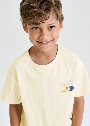 Vertbaudet Jungen T-Shirt mit XL-Print hinten und Recycling-Baumwolle wollwei&szlig;