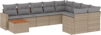 vidaXL Juego De Sof&aacute;s Jard&iacute;n Con Cojines Beige 10 Pzas Rat&aacute;n Sint&eacute;tico Vidaxl