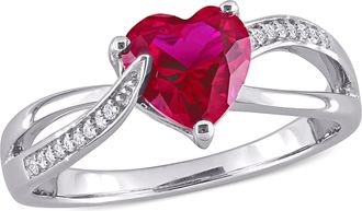 Mimi & Max 1 5/8ct TGW Created Ruby and Diamond Heart Crossover Ring in Sterling Silver