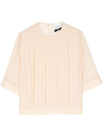 Edward Achour Paris pleated half-sleeve top - women - Polyester - 38 - Neutrals