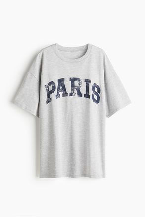 H&M Oversized T-Shirt mit Print - Grau